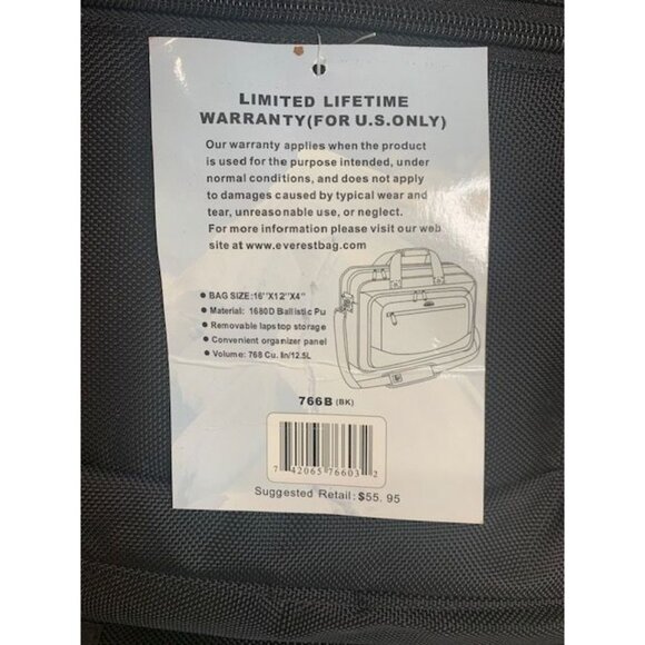 Everest Black Ballistic PU Laptop Briefcase 16"x12"x4" With Adjustable Shoulder - Picture 5 of 5
